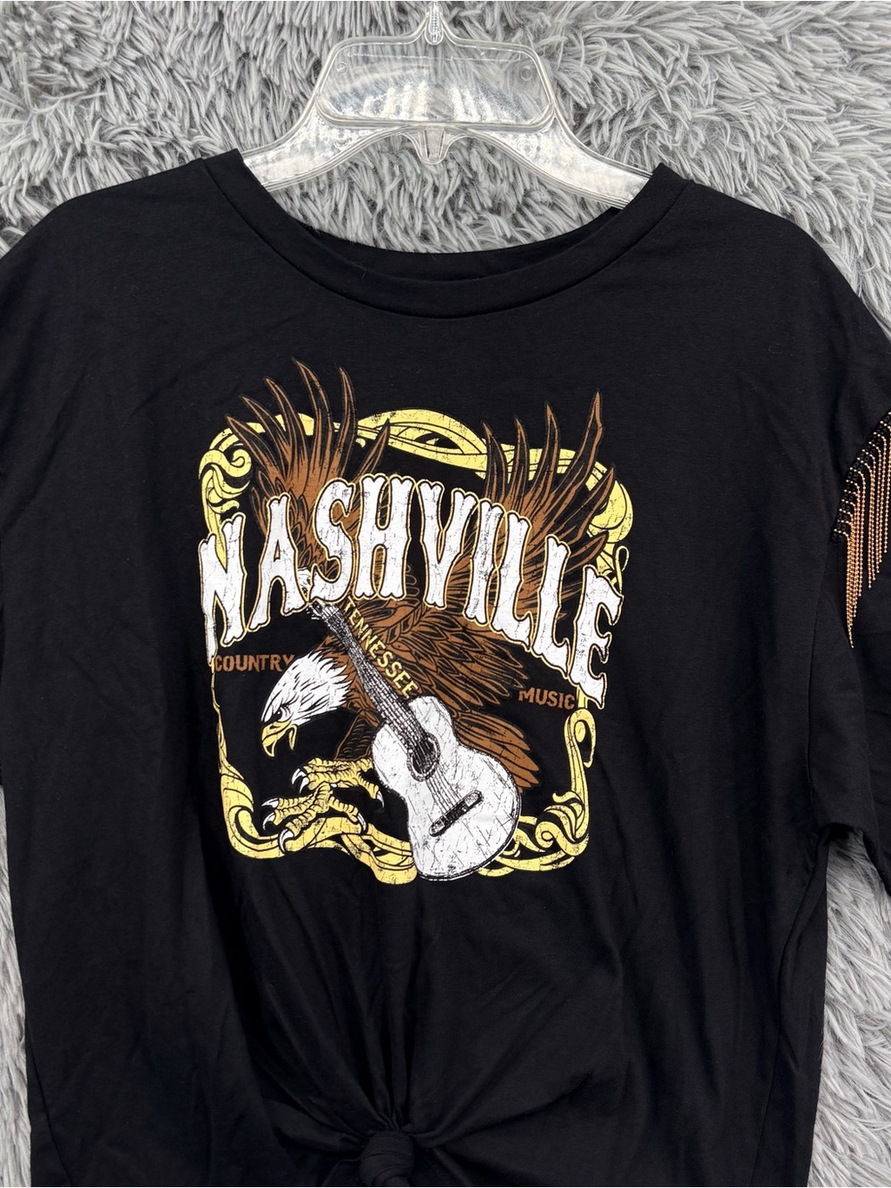 Organic Generation Nashville Crop Top Womens Medium Black Graphic Chain Fringe - Picture 3 of 9